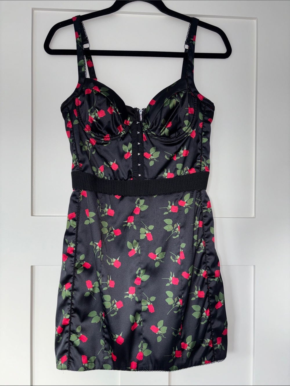 For Love & Lemons Love Song Floral Corset Mini Dress Black Red Roses Size Small